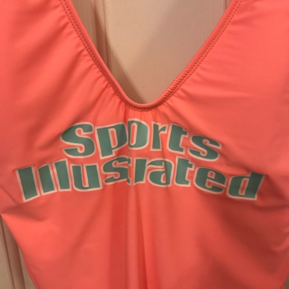 Sports Illustrated Deep V-Neck Coral Swimsuit Swim Bathing Suit Size 12 NWT - Picture 7 of 8